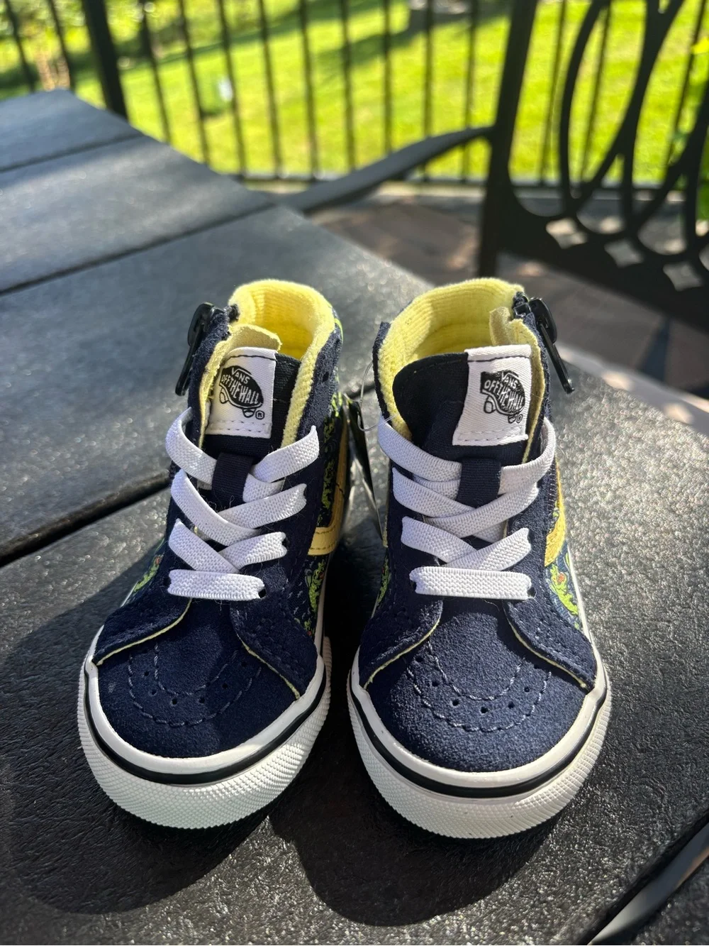Vans Navy High-Top Sneakers with Yellow Dinosaur Accent